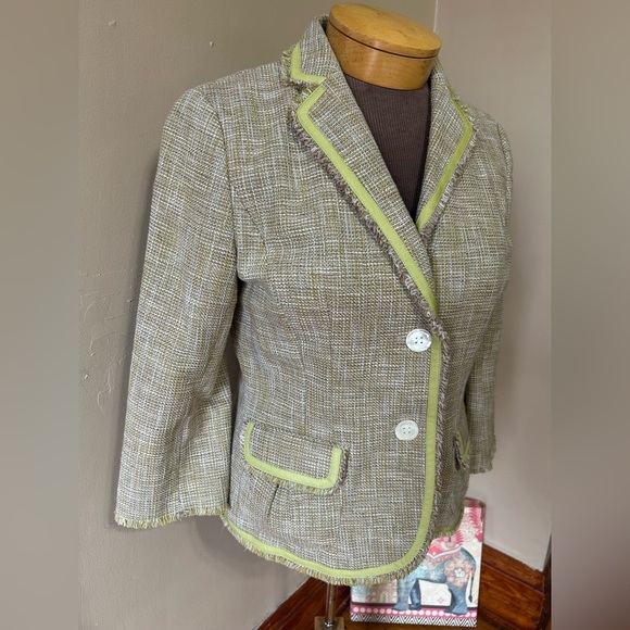 Ann Taylor Womens 10 Tweed Blazer Multi Color Cotton Linen Lined Fringe Buttons - Picture 2 of 12